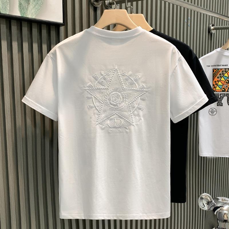 

Вышитая футболка мужская рубашка с коротким рукавом летняя взрывная круглая горловина с коротким рукавом мужская модная XL белый