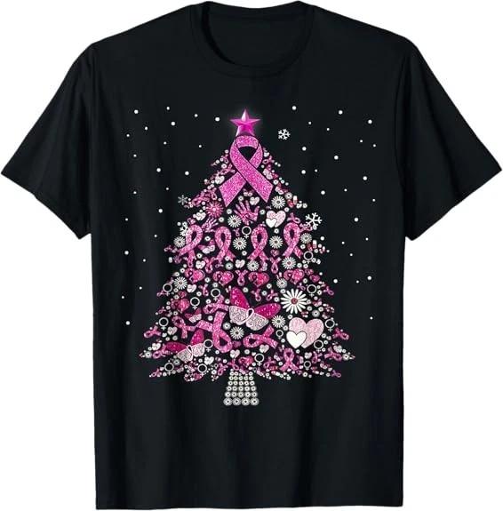 Men s and Women s T-shirts Breast Cancer Christmas Tree Snowflakes Ornament Decoration Tee T-Shirt S-3XL L