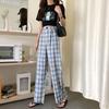 Kostkované dámské kalhoty Vintage široké kalhoty Kalhoty Dámské Ležérní Vysoký pas Korejský styl Rovné Streetwear Kalhoty Kalhoty