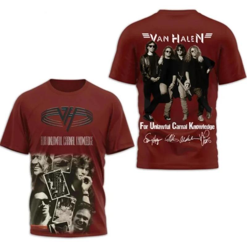Rockowy Zespół Van Halen Retro Koszulka Unisex Drukowana 3D na Lato Uliczny Hip-hop Trend Krótki Rękaw Okrągły Dekolt Y2K Top Odzież Męska
