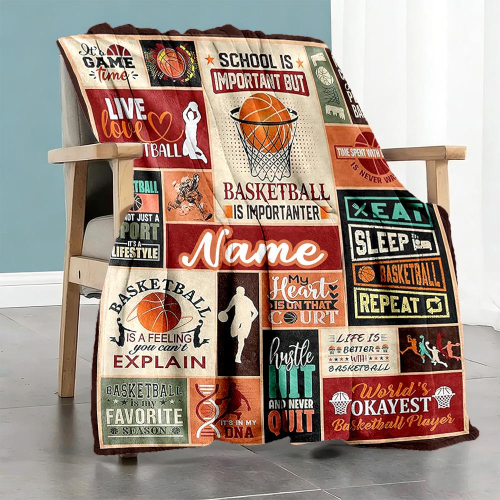 Basketball5588 Customize Text Blanket Gift Personalized Blanket Soft & Cozy Versatile for Sofa Picnics Couch Living Room Four Seasons Universal