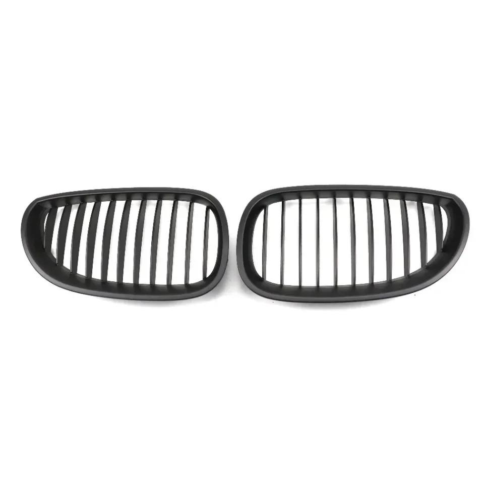 Front Bumper Chrome Diamonds Style Hood Grilles For BMW 5-Series E60 E61 M5 325i 2004-2009 Single Line Style Slat Grilles