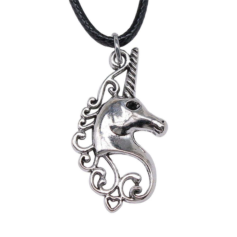 Running Horse Pendant Elephant Necklace Equestrian Western Jewelry With 45cm Leather Chain