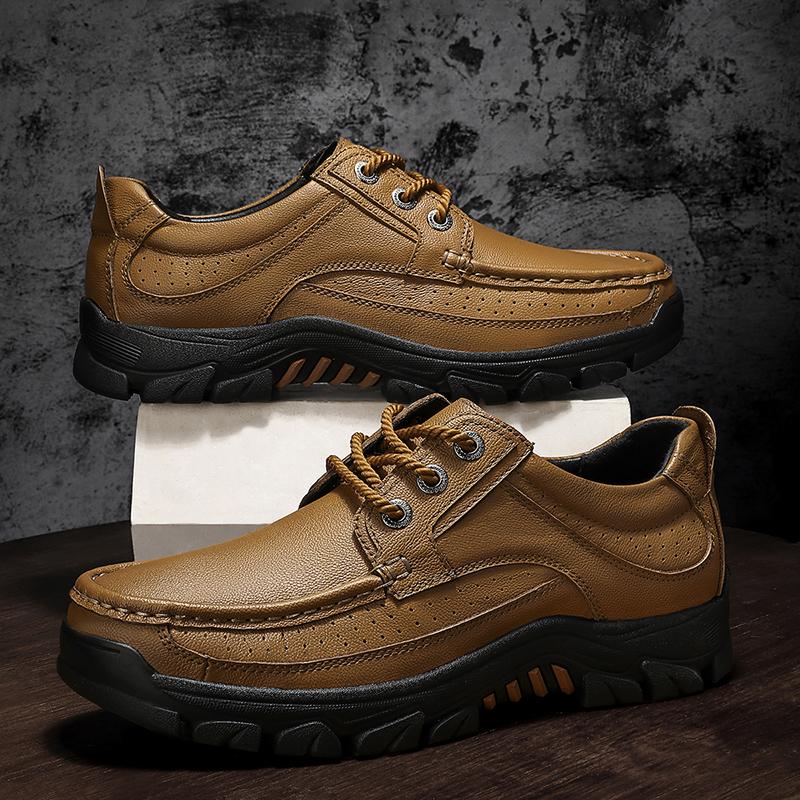 Fashion Genuine Leather Casual Shoes Fashion Non-slip Comfort Outdoor Hiking Shoes Handmade Classic Men Walking Shoes Plus Size 38-48