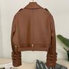 OFTBUY Women Vintage Loose Real Genuine Leather Short Jacket Tie Cuff Motorcycle Jacket Female Zipper Retro Moto Biker Coat Outwear Tops