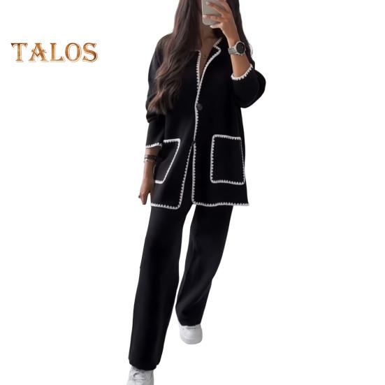 2 Teile/satz Damen Herbst Hemd Hosen Set Umlegekragen Einreihig Langen Ärmeln Patchwork Top Weites Bein Lose Hose Homewear Casual Outfit