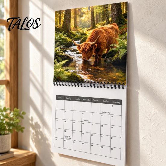 Thick Paper Memo Pad Baby Highland Cow Wall Calendar 2027, Cute Farmhouse Calf Hanging Calendar, Spiral Bound Office Jan-Dec 12 Monthly Planner