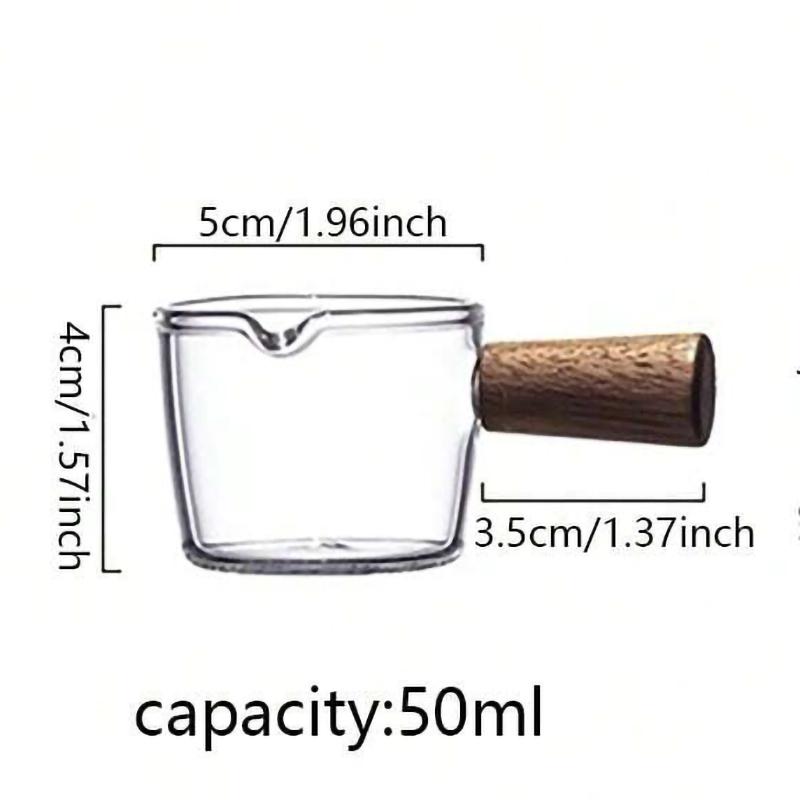 1pc-Wooden Handle Glass Measuring Cup, Kitchen Tool with a Single Spout for Coffee and Baking