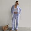 Casual lace-up jacquard suit women's 1116 summer vacation loose shirt wide-leg trousers two-piece set women's clothing