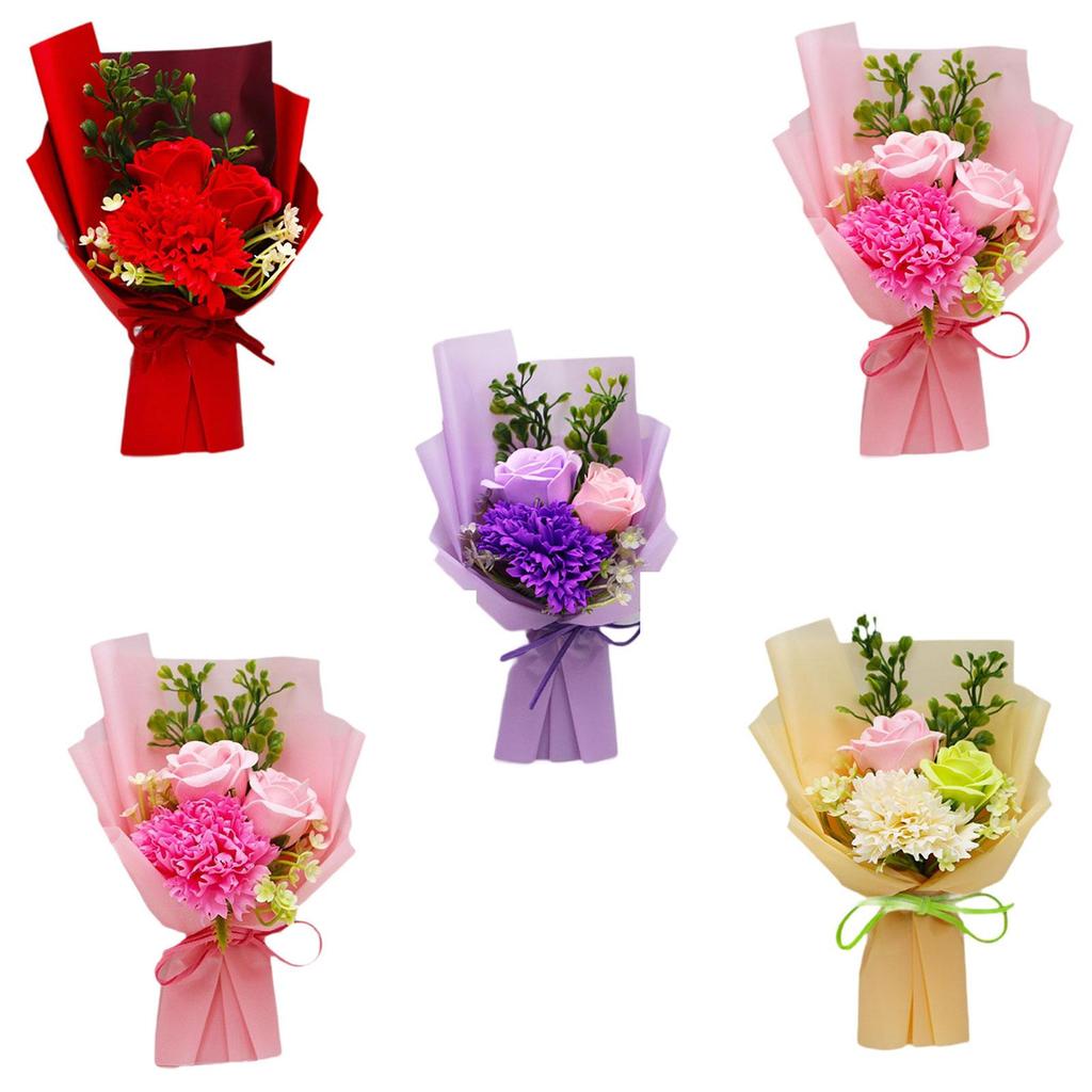 Scented Artificial Flowers Garland Soap Bouquet Realistic Carnations Gift for Valentine’s Day Home Decoration