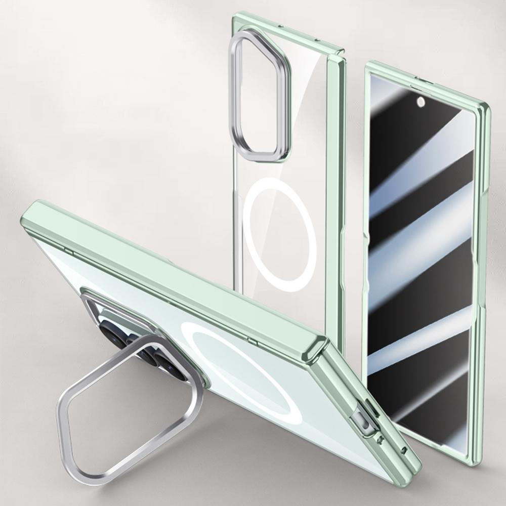 For Samsung Galaxy Z Fold7 5G Magnetic Case PC+Acrylic Phone Cover with Anti-Spy Screen Protector,Lens Kickstand