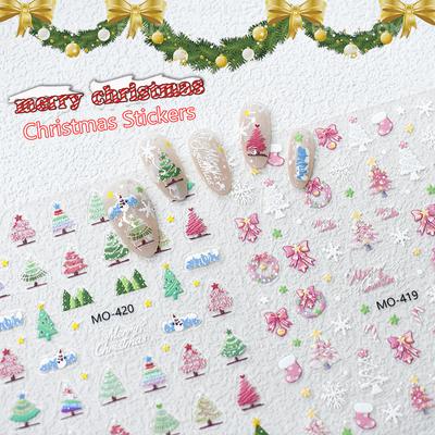 Christmas 5D Embossed Snowman Snowflakes Nail Art Stickers Cartoon Santa Claus Christmas Decal Diy Manicure Decals