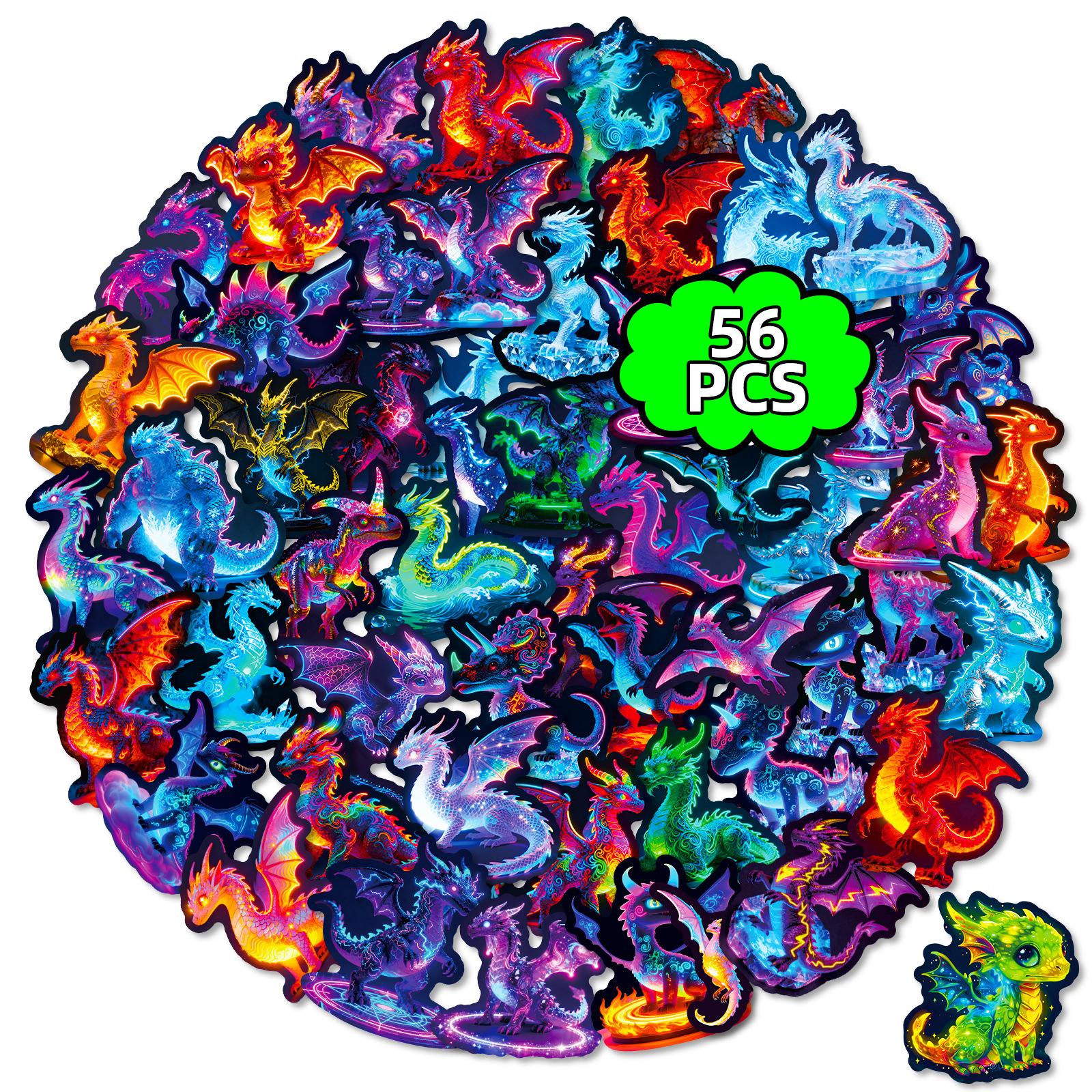 

56 Neon Symphony Western Myth Dragon Graffiti Stickers Creative Niche Decoration Computer Luggage Stickers