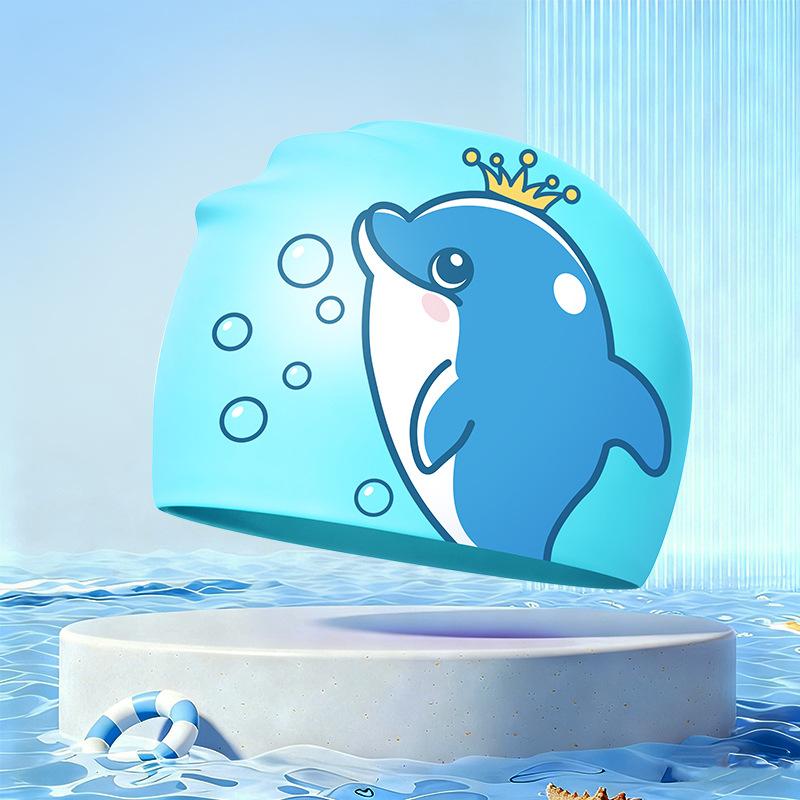 New Children's Cartoon Swimming Cap Cute Dolphin Waterproof Ear Protection Swimming Caps Kids Hot Spring Swimming Equipment