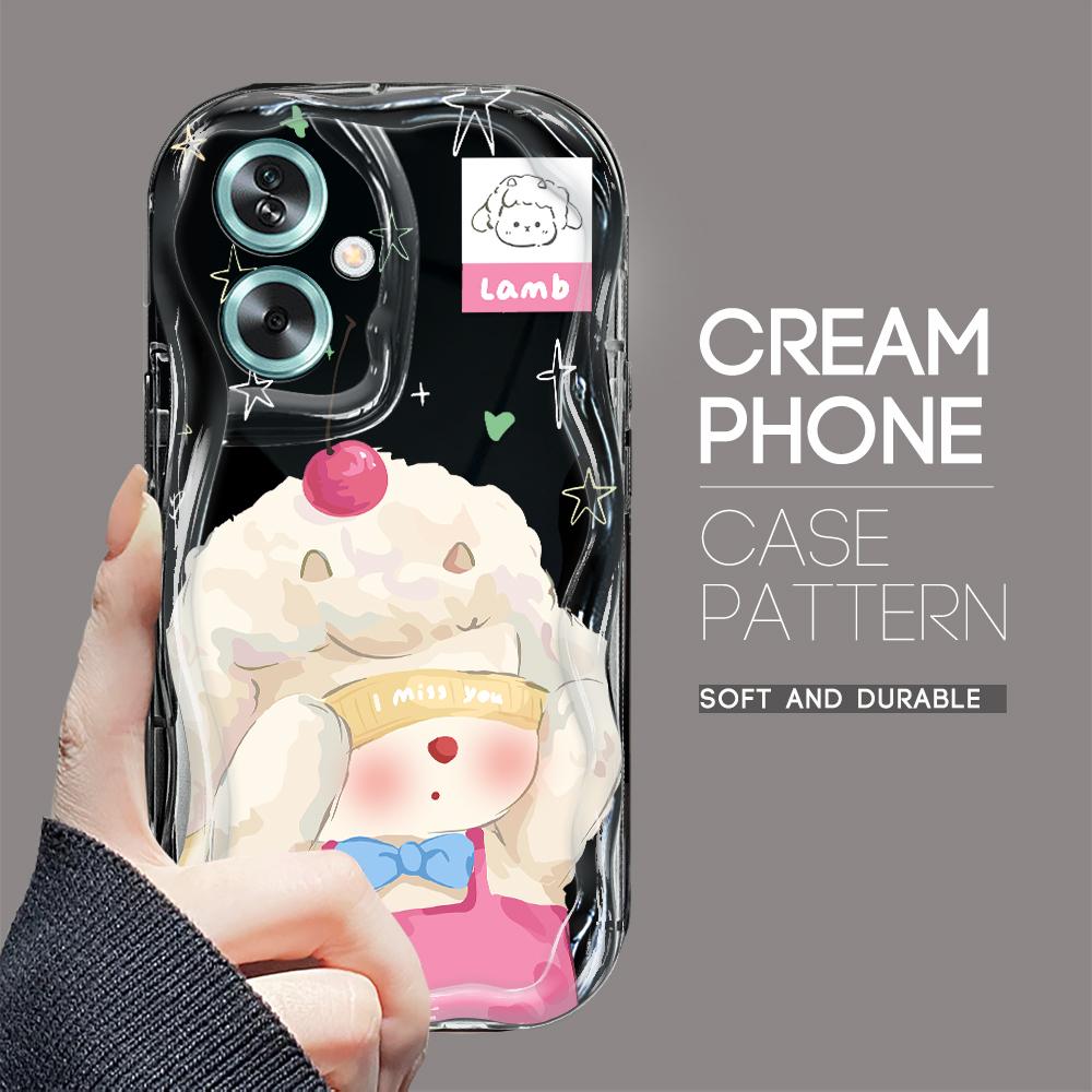 Cute Cartoon Pattern Cream Texture Casing Wavy Edge Soft Silicone Cover Phone Case for OPPO Reno Realme