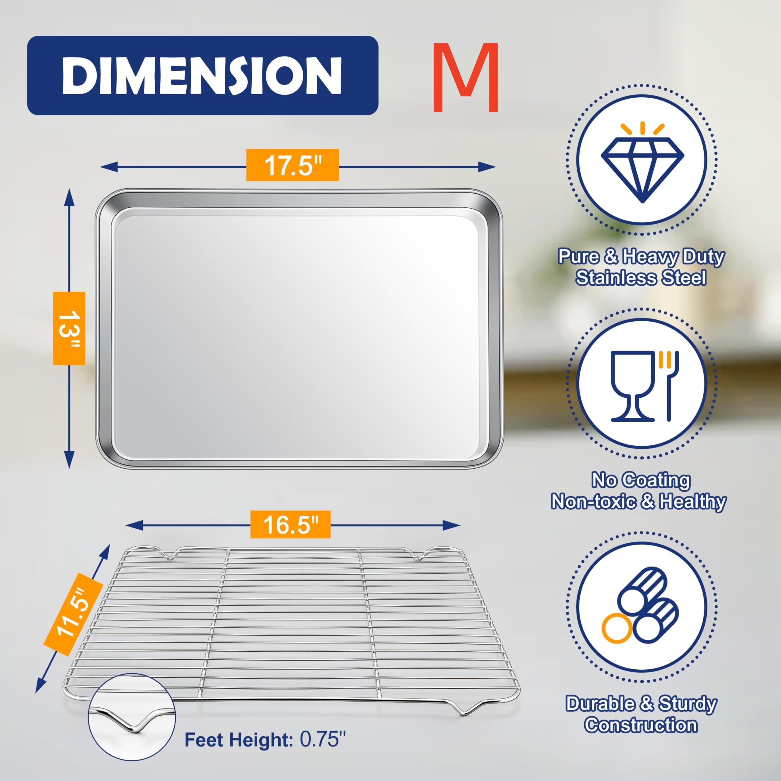 

Stainless Steel Baking Sheet & Cooling Rack Set - Half Size, Heavy Duty, Rust Free, Mirror Polish, Dishwasher Safe