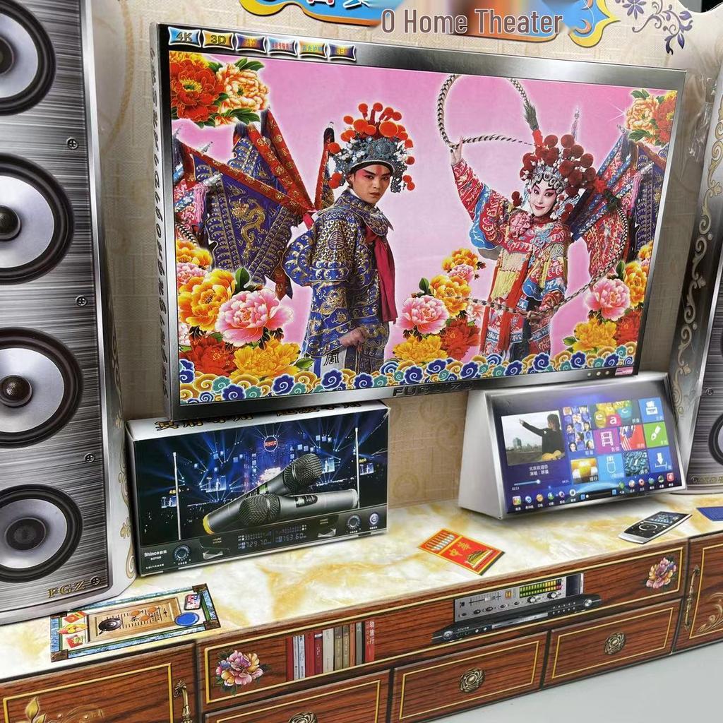 Underworld Stereo Home Theater: Paper-Mache Speakers and TV Cabinet Set for Sacrificial Ceremonies