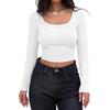 Spring women's tops slim fit short long sleeve square neck T-shirt for hot girls casual and versatile