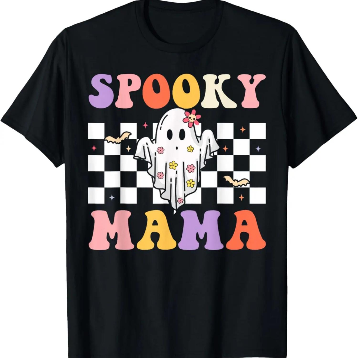 Retro Groovy Spooky Mama Ghost Halloween T-Shirt S
