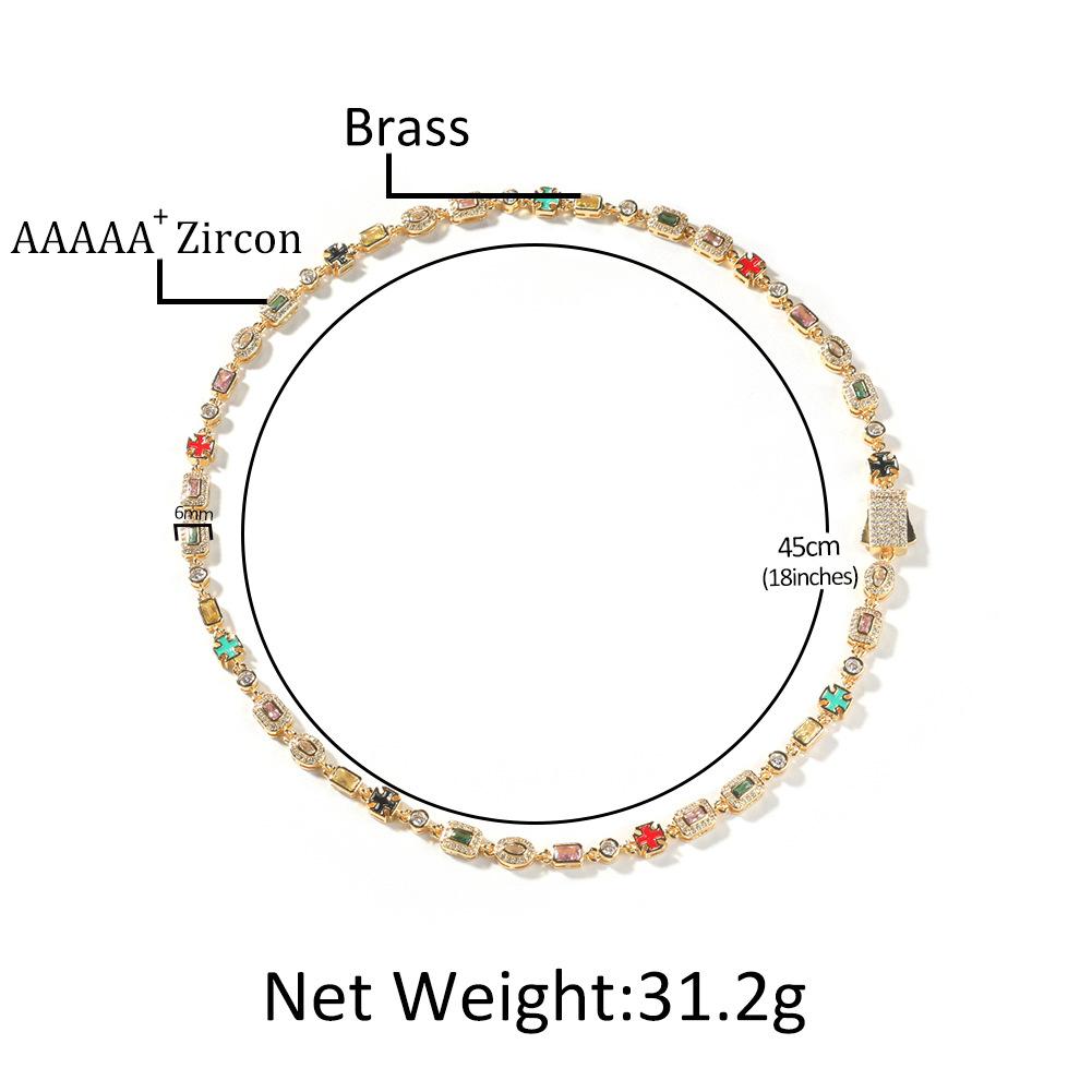 New 6mm Colored Gemstone Bracelet Niche Personality Diamond-encrusted Men's and Women's Trend Necklace