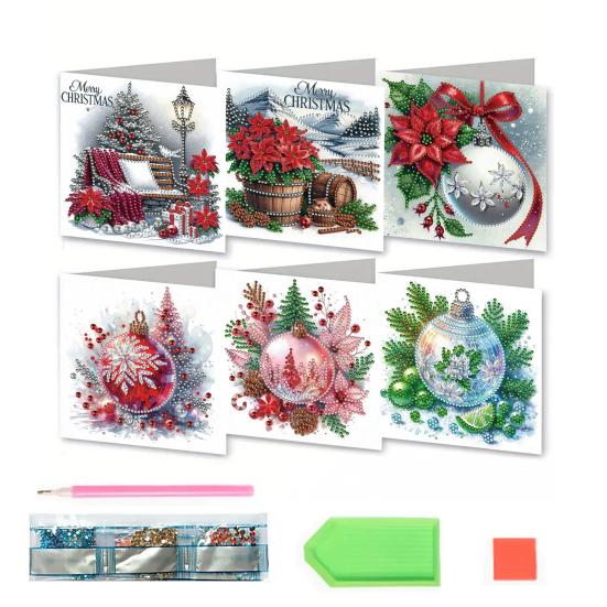 6 Pcs DIY Rhinestone Art Painting Cards Christmas Greeting Card Making Kit with Envelopes 5D Snowman Cat Deer Rhinestone