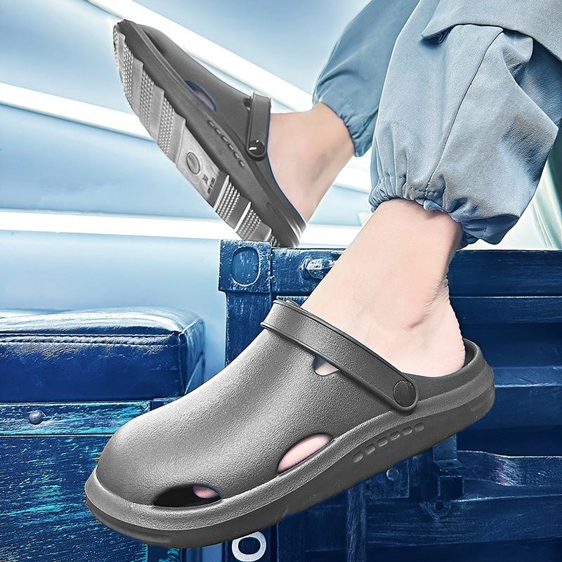 Fashion Men Sandals Lightweight Casual Shoes Soft Sole Hole Shoes Clogs Outdoor Beach Falt Slippers Garden Shoes Black Size 46 Women