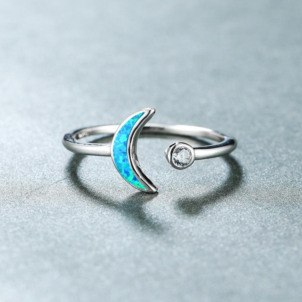 Minimalist Blue Imported Star Moon Open Ring Exquisite Small and Fashionable Jewelry