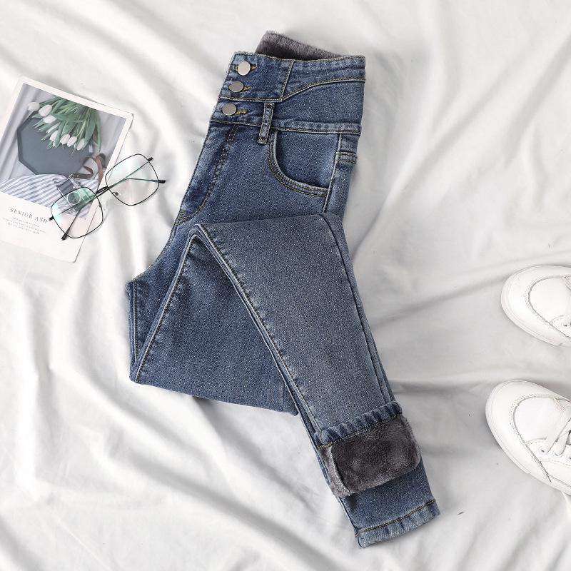 

Женские эластичные обтягивающие джинсы с высокой талией и эффектом похудения — мягкие и плотные на осень/зиму 2021 г. 32