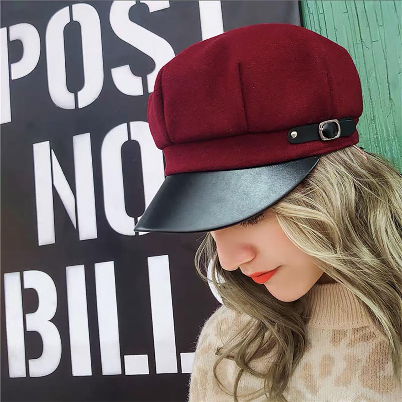 

Winter Beret Newsboy Hat for Women Vintage Soft Woolen Octagonal Cap Korean Adjustable Girl Painter Caps 56-58CM