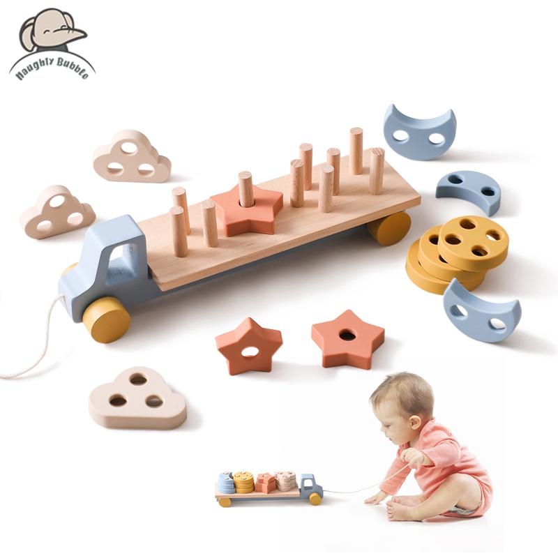 

Wooden Baby Toy Wooden Trailer Babies Learn Cognitive Toy Hand And Foot Coordination Toy Color Recognition Toy Silicone Toy