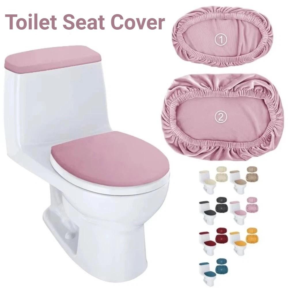 2Pcs/Set Solid Color Toilet Seat Cover Thickened Soft Touch Toilet Lid Cover Dustproof Universal Tank Lid Cover Home Bathroom