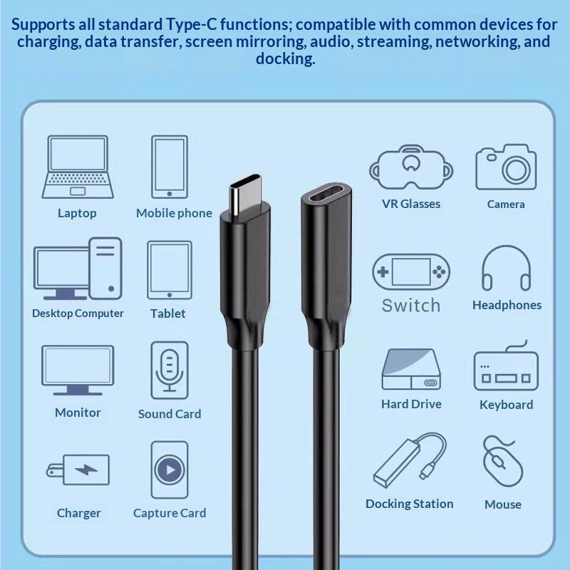 Usb3.2 Extension Cable Type C 20Gbps Extender Cord Usb3.2 Gen2*2 Usb C Male To Female Data Cable For Pc Laptop
