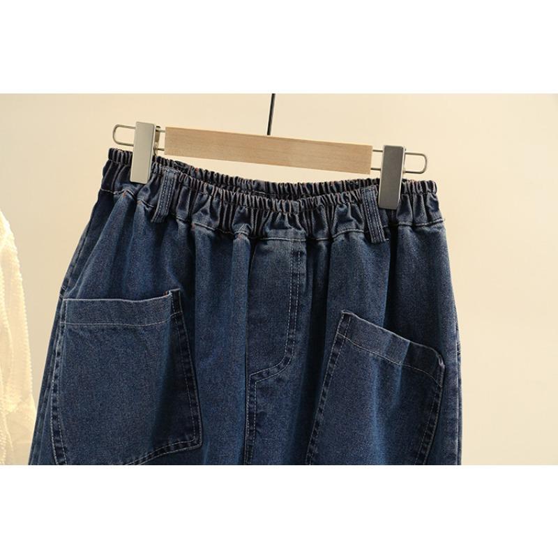 Women Plus Size Color Block Denim Harem Cropped Loose Casual Pants
