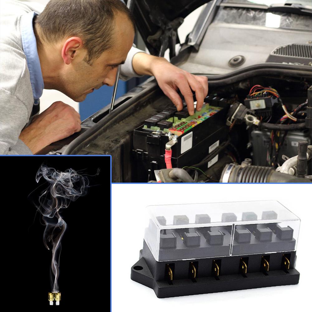 YJ-FB017 Automotive Circuit Blade Fuse Box 6 Ways Car Boat RV Block Holder Case