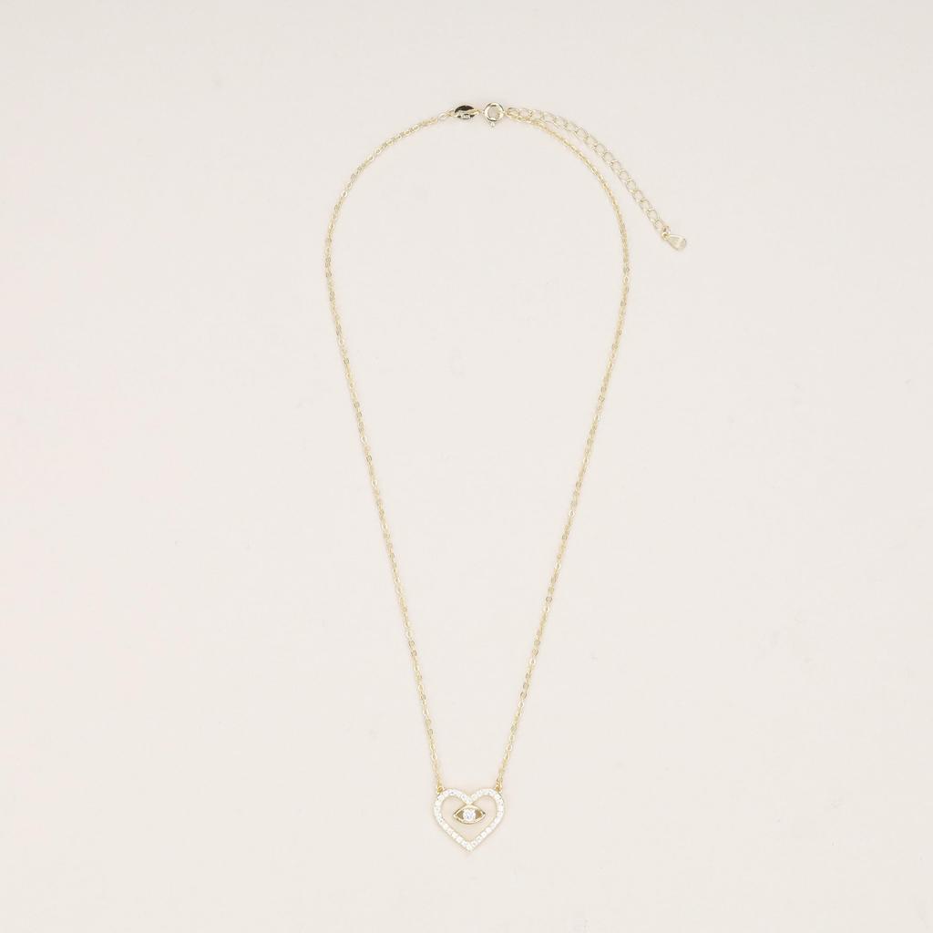 [GAVU] [Garb] 14K Gold Sterling Silver 925 CZ Evil Eye Heart Necklace for Women