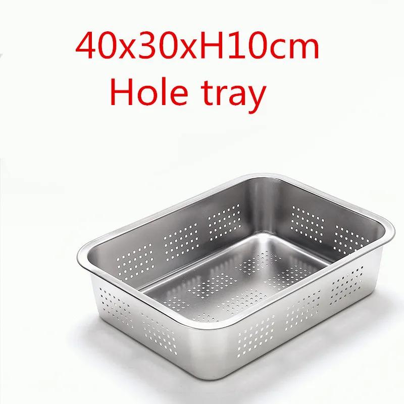 Square 304 Stainless Steel Circular Hole Rectangle Vegetable Fruit Washing Kitchen Utensil Colander Kitchen Sink Wash Basket