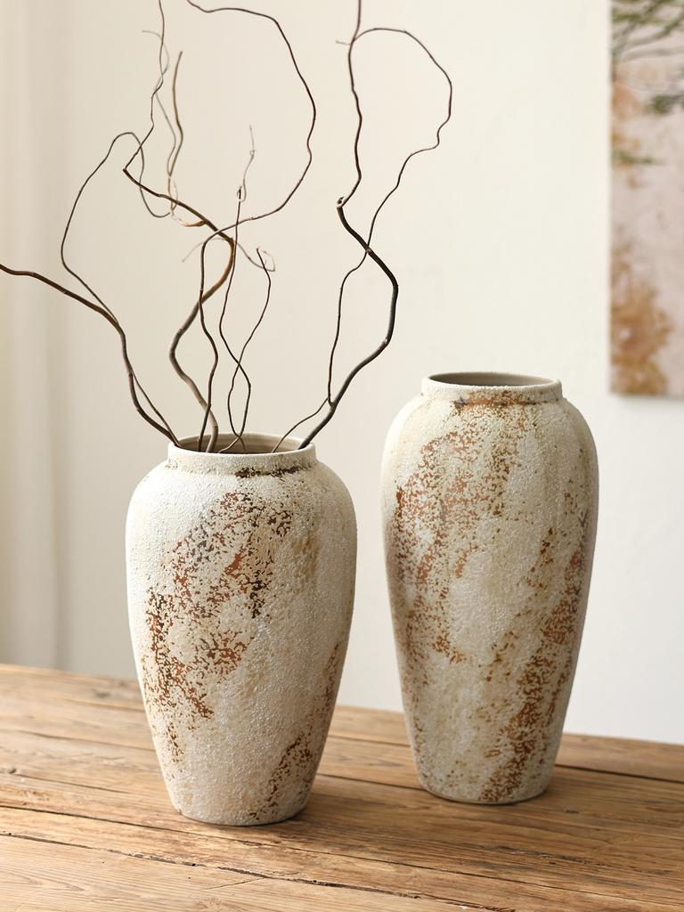 French Retro Wabi-Sabi Style High-End Ceramic Vase Jingdezhen Pot Living/Dining/Bedroom/Office Flower Arrangement Decor Dried