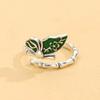 Adjustable Vintage Enamel Bamboo Leaf Butterfly Ring Women Men Minimalist Boho Statement Finger