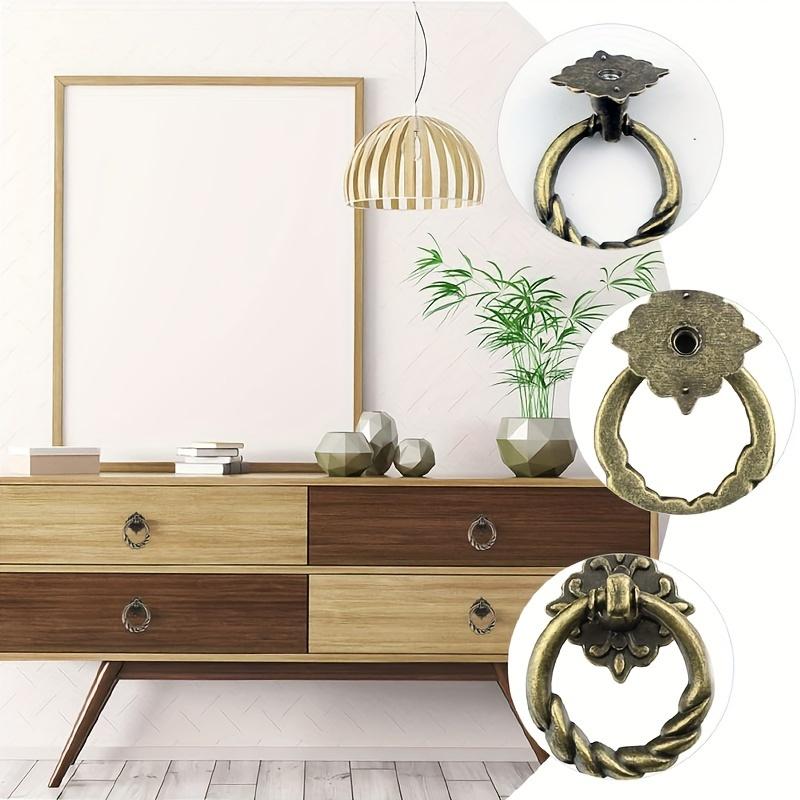 6/10/20pcs Vintage Bronze Flower Hanging Ring Drawer Pulls Small Vintage Cabinet Ring Knobs Metal Drawer Ring Knobs