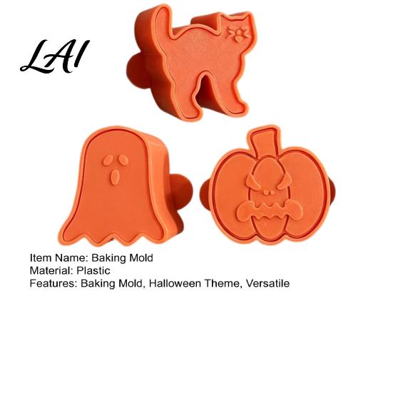 Family Baking Activities Halloween Mini Pie Mold Cat/Pumpkin/Ghost Shape Reusable Embossed Plastic Dough Stamps Hand Mold for Home Kitchen