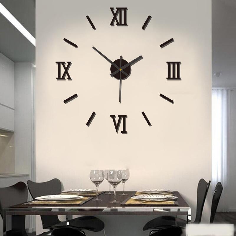 Creative Non-punching, Luminous DIY Wall Clock, Bedroom and Living Room Mirror Clock, Silent Acrylic Decorative Wall Clock
