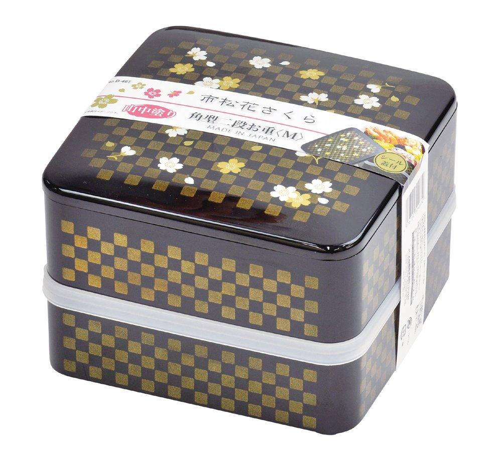 

Pearl Made in Square Bento Medium with Sealable Yamanaka Ichimatsu Hana Sakura Metal, Japan, Two-Tiered Box, Size, Lid, Lacquerware, Pattern, D-467 чёрный