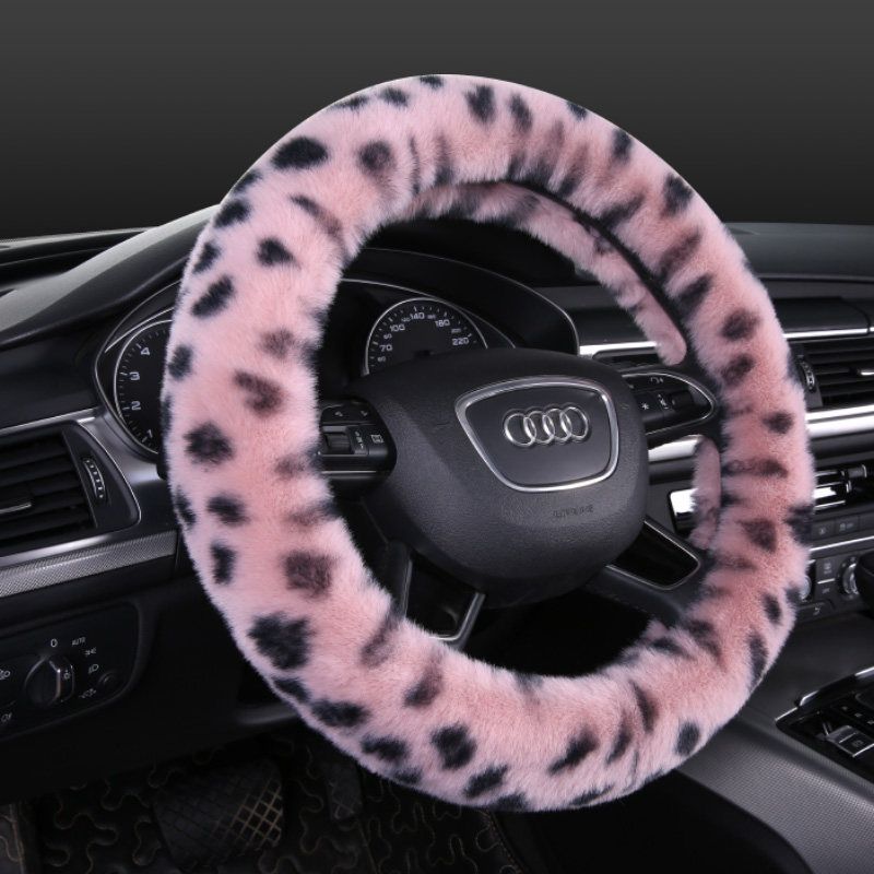 

Winter Rabbit Plush Long and Short Men s and Women s Leopard Print Interior Car [Leopard Print Taro Purple] Steering Wheel Cover