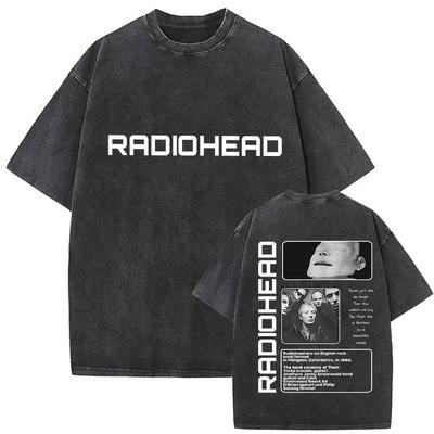 Radiohead Tour  Vintage Washed T Shirt Mens Britain Rock Punk Short Sleeve Tshirts Man Hip Hop Clothing Oversized Tshirt