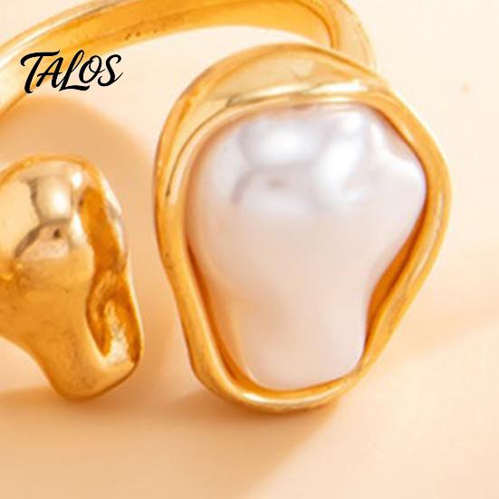 Zinc Alloy Rings 4Pcs Faux Baroque Pearl Toe Ring Set, Non Tarnish Open Women Feet Jewelry for Women, Adjustable Golden Plated Foot