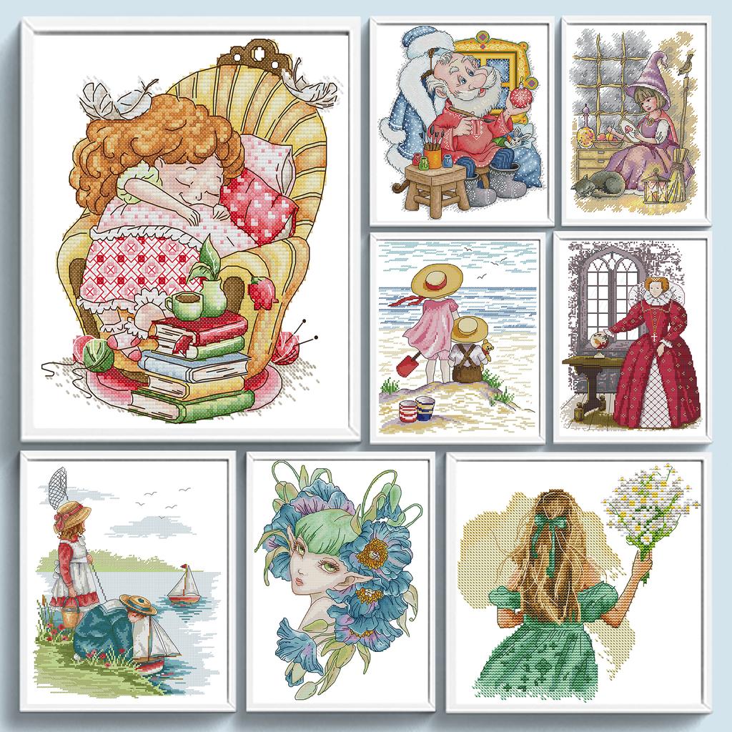 Figure Partial 14CT DIY Stamped Embroidery Needlepoint Starter Kits Cross Stitch Art and Crafts Kits for Adults Home Decor
