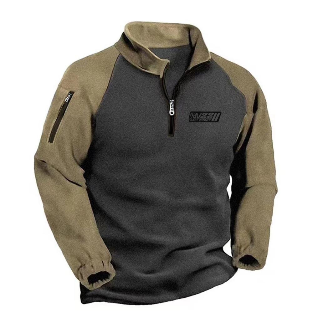 Men's Fleece Warm V-neck Zipper Sweatshirt  Outdoor Sports Coats Pullover Men's Casual Outwear