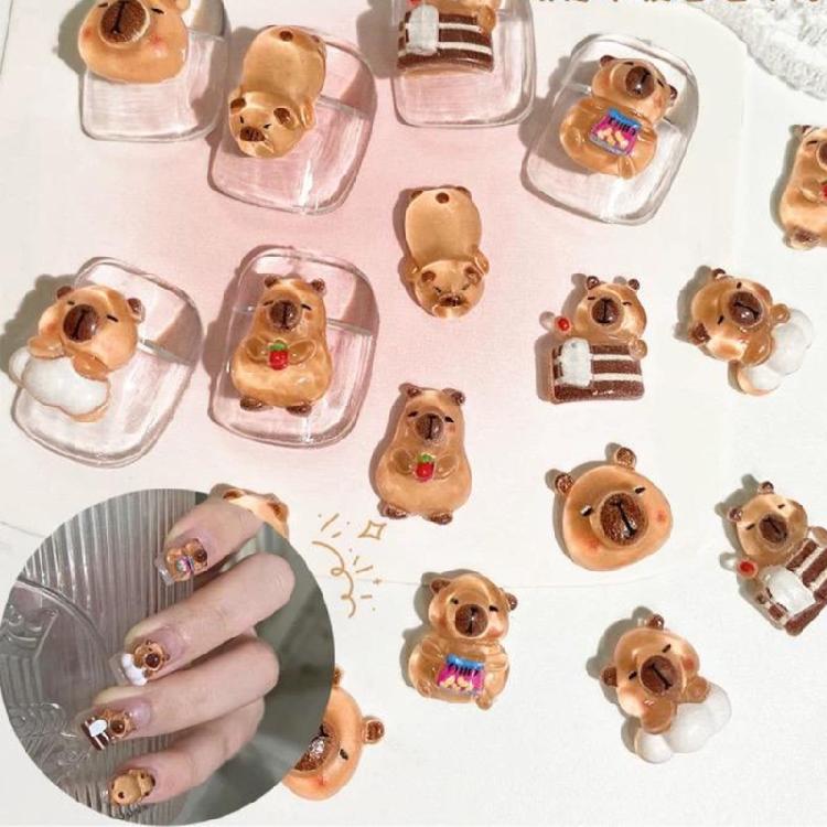 100pcs Capybara Miniatures Animal Figurines Garden Landscape Dollhouses Desk Ornaments DIY Craft Nail Charms Decoration