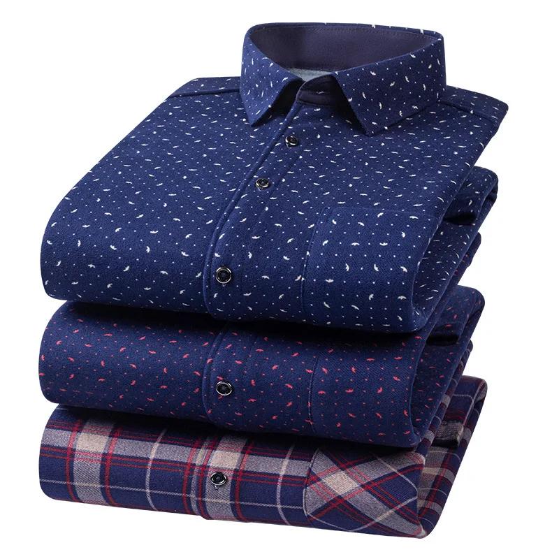 Thickened Flannel Men's Shirt Warm Plaid Winter Casual Square Collar Plus Size Clothing Fleece Lined Double Sided Velvet