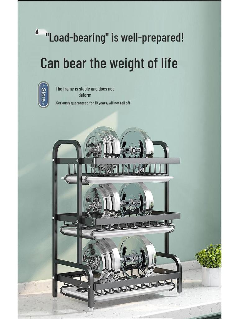 Multi-functional Stainless Steel Kitchen Bowl and Dish Storage Rack with Chopsticks Holder